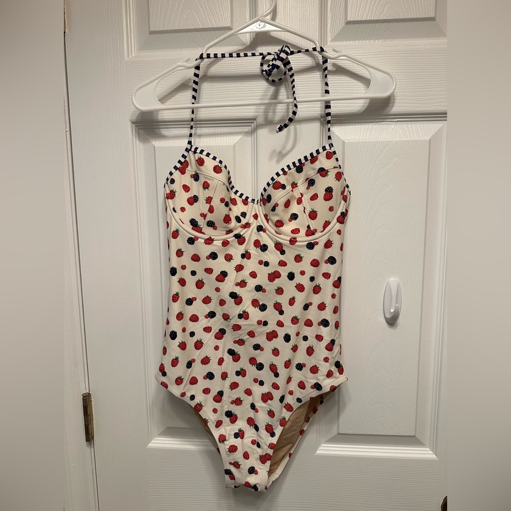 J. Crew Cream One Piece with Red and Black Berries